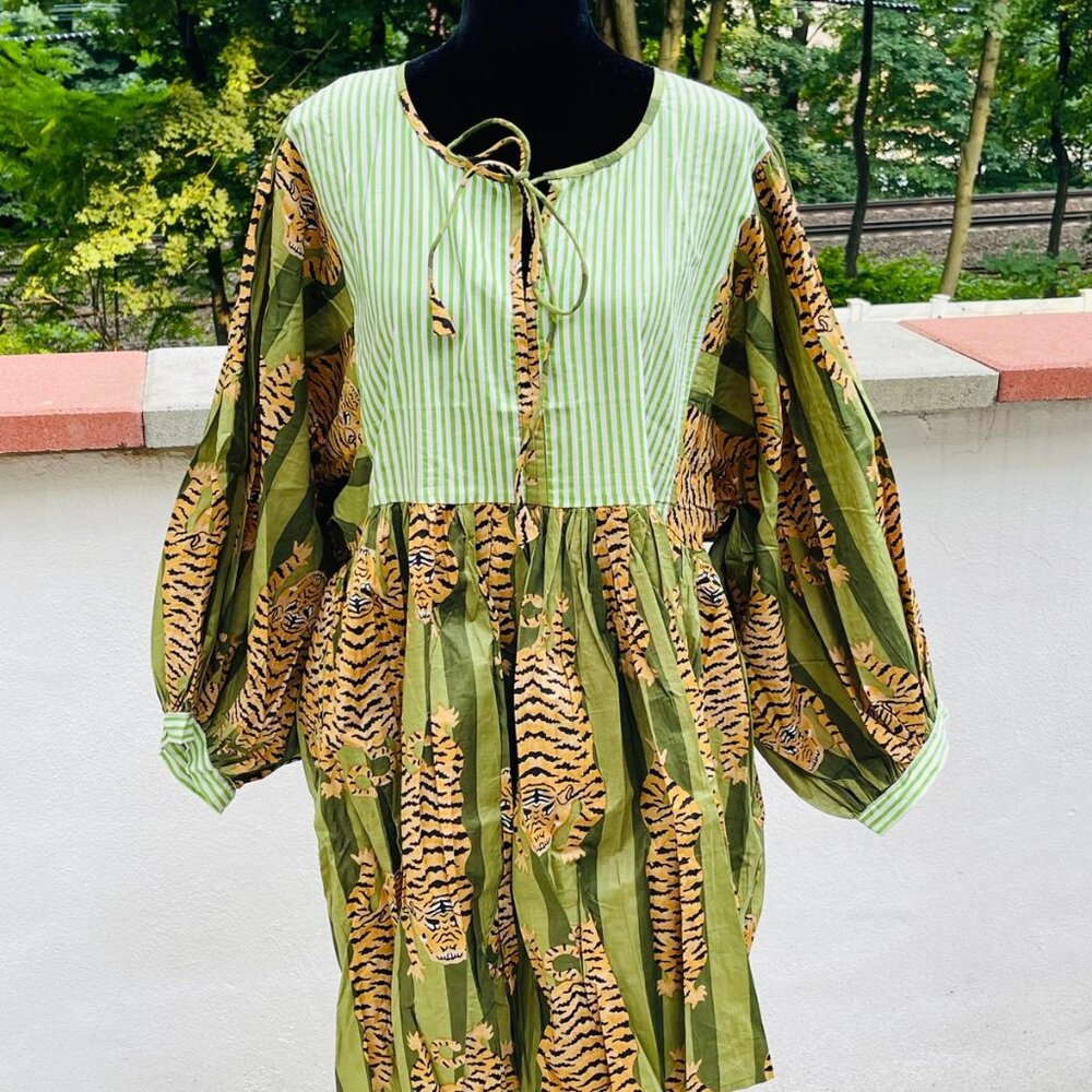 Vibrant Green and Brown Tiger Print Mini Dress
